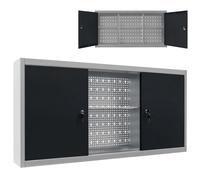 Wall Mounted Tool Cabinet Metal Grey/Black 120x19x60cm 3 Shelves Lockable Style.
