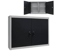 Wall Mounted Tool Storage Cabinet Industrial Metal Grey&Black/Black vidaXL