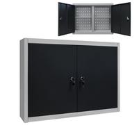 Wall Mounted Tool Storage Cabinet Industrial Style Metal Grey and Black vidaXL