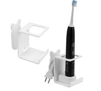 Wall Mounted Toothbrush Holder, Cord Organizer Holds 1 Chargers, Self Adhesive Electric Toothbrush Stand for Bathroom, Medicine Cabinet, Dorm (White 2Pack)