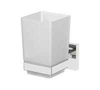 Wall Mounted Toothbrush Holder Frosted Glass Square Tumbler Cup Holder for Bathroom Lavatory Polished Chrome Wall Mount Concealed Fixings Screws or Adhesive Accessory