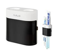 Wall Mounted Toothbrush Holder with 2 Toothpaste Dispensers, 4 Toothbrush Holders, Double Toothpaste Press Set for Bathroom with Dustproof Cover