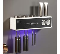 Wall Mounted Toothbrush Holders, Automatic Toothpaste Dispenser, 3 Cup Rechargeable Electric Toothbrush Holder with Smart Cleaning and Hot Air Drying,Bathroom Decor and Accessories (White)