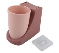 Wall Mounted Toothbrush Storage Organiser with Magnetic Cup Holder, No Drilling PP Plastic Toothbrush Rack, Space Saving Bathroom Accessory and Toothpaste(Pink)