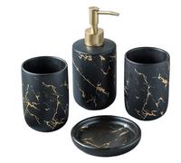 Wall Mounted Touchless Soap Dispenser, Soap Dispenser Bathroom Set 3/4Pcs Bath Bathroom Accessories Set Ceramic Marble Look Single Designer Soap Lotion Dispenser Toothbrush(Black 4pcs)
