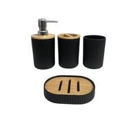 Wall Mounted Touchless Soap Dispenser, Soap Dispenser Bathroom Set 4pcs Bathroom Accessories Set Plastic Bathroom Accessories Toothbrush Holder Mouthwash Cup Soap Dispenser(Black Round)