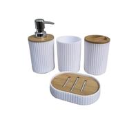 Wall Mounted Touchless Soap Dispenser, Soap Dispenser Bathroom Set 4pcs Bathroom Accessories Set Plastic Bathroom Accessories Toothbrush Holder Mouthwash Cup Soap Dispenser(White Round)