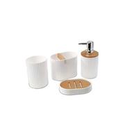 Wall Mounted Touchless Soap Dispenser, Soap Dispenser Bathroom Set 4pcs Bathroom Accessories Set Plastic Bathroom Accessories Toothbrush Holder Mouthwash Cup Soap Dispenser(White Oval)