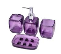 Wall Mounted Touchless Soap Dispenser, Soap Dispenser Bathroom Set 4Pcs Bathroom Accessories Set Toothbrush Holder Soap Dish Lotion Dispenser Mouthwash Cup(Purple)