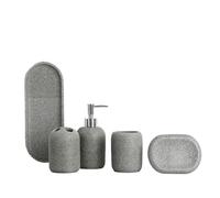 Wall Mounted Touchless Soap Dispenser, Soap Dispenser Bathroom Set Bathroom Accessories Soap Dispenser Sand Toothbrush Holder Tumbler Tray Soap Dish Decoratio Mouthwash Cup(5pes grey)