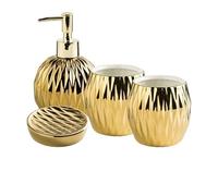 Wall Mounted Touchless Soap Dispenser, Soap Dispenser Bathroom Set Light Luxury Electroplated Ceramic Wash Set Creative Soap Dispenser Mouthwash Cup Soap Dish Set Home(Gold 4 Piece Set)