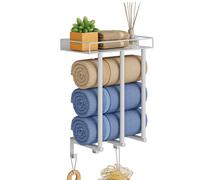 Wall Mounted Towel Rack for Bathroom with Shelf - Wall Mount Metal Bathroom Towel Holder, Towel Holder for Small Bathrooms (White)