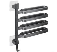 Wall Mounted Towel Rack with 180° Rotatable Design for Bathroom and Kitchen, Space Saving Grey ABS Towel Holder Hanger(4-Pole)