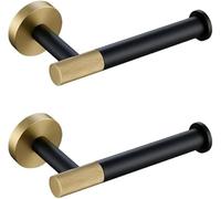 Wall Mounted Towel Rack With Brushed Gold Finish, Matte Black Hooks, Knurled Design, Includes Toilet Brush And 2 Paper Holders For Stylish Bathroom Organization 2 Paper Holder