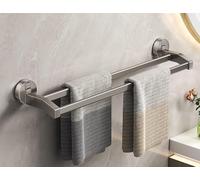 Wall Mounted Towel Rail Holder - Suction Cup Aluminum Bath Sheet Rack for Bathroom Toilet Kitchen - 60cm Double Towel Storage Solution