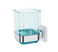 Wall-Mounted Tumbler and Toothbrush Holder, Wall Mounted Adhesive Hanging Electric Toothbrush Organizer Stand for Bathroom, No Drilling Required (Blue+Chrome, 3.93"X3.93"X2.97")