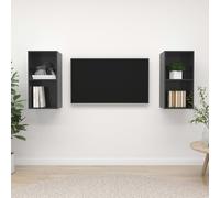 Wall-mounted TV Cabinet 2pcs High Gloss Grey Engineered Wood 37x37x72cm SlimSet