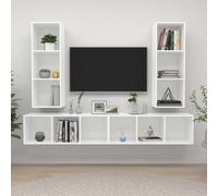 Wall-mounted TV Cabinet 4pcs High-gloss White Modern Engineered Wood 37x37x107cm