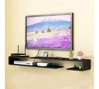Wall-mounted TV Cabinet Floating Shelf Bookshelf Wall Shelf Bedroom Living Room Set Top Box Router Storage Shelf Multimedia Console (color : BLACK, Size : 150-155cm)