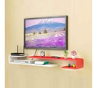 Wall-Mounted TV Cabinet Floating Shelf - Stylish Multimedia Console & Bookshelf for Bedroom/Living Room, Router & Set-Top Box Storage, Red & White, 150-155cm