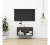 Wall-mounted TV Cabinet High Gloss Grey 37x37x72 cm Engineered Wood StorageUnit