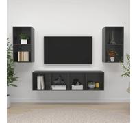 vidaXL 4x Wall Mounted TV Cabinets High Gloss Grey Chipboard Stand Living Room
