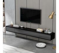 Wall Mounted TV Stand - Solid Wood Floating Shelves with Doors Modern Entertainment Center 2 Cabinets Sl lack Finish Space-Saving Design for Living Room & Bedroom (120cm)