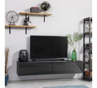 HOMCOM Wall Mounted TV Stand Unit with Storage and High Gloss Effect, Black