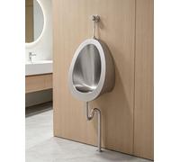 Wall Mounted Urinal for Man with Manual Valve, Small Spaces Stainless Steel Urinal for Household& Commercial, High Efficiency Flush Toilet Set(Floor Drain)