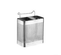 Wall Mounted Utensil Caddy Stainless Steel Dual Slot | Rustproof steel, wall mount hooks, dual slots, fast drying holes, kitchen organization