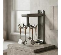 Wall Mounted Utensil Organizer Featuring 10 Rotatable Hooks Made from Space Aluminum for Long Term Kitchen Use (Black)