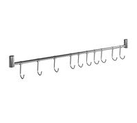 Wall Mounted Utensil Rack, kitchen Hanging Rail Rack with 10 Hooks, Stainless Steel Utensils Hanger Organiser, 58cm