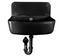 Wall-Mounted Utility Sink 490x330 mm, Black Plastic Laundry Tub with Siphon and Plug