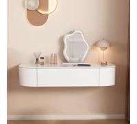 Wall-mounted vanity desk with mirror and drawers Wooden Makeup Desk with Cushioned Stool White Vanity Makeup Table Dressing Table Set for Modern Bedroom Small Space(80*40*18cm/31.4*15.7*7in)