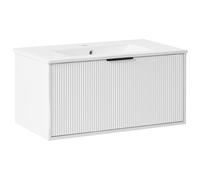 Wall Mounted Vanity Unit with Basin with Black Handle TILCARA 80 cm White