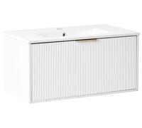 Wall Mounted Vanity Unit with Basin with Gold Handle TILCARA White