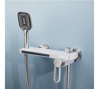 Wall-Mounted Waterfall Bath Mixer Tap with Shower Attachment, Modern Chrome & White Bathroom Tub Filler, Elegant Design for Luxury Bath Experience