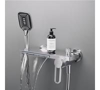 Wall Mounted Waterfall Bath Tap Mixer with Shower Attachment - Modern Bathroom Tub Filler Elegant Chrome Finish Easy Installation Perfect for Luxury Showers and Baths