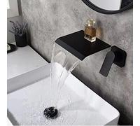 Wall Mounted Waterfall Mixer Slim Wide Spout Basin Mixer Tap Waterfall Single Lever Overmount Basin Taps,Black