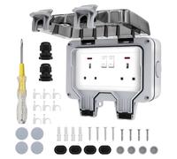 Wall-Mounted Waterproof Double Outdoor Socket with Lockable Cover, High Impact PC Housing IP66 Outside Plug Socket, Switch Indicator Light Garden Wall Electrical Outlet Cover Box, for Garden, Workshop