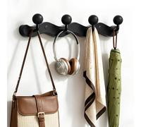 Wall-Mounted Wave-Shaped Coat Rack, Rustic Wood Coat Hooks Wall Mounted | Modern Decorative Wall Hook Organizer, Coat Hooks Wall Mount for Hanging Bag for Entryway & Bedroom(Black,4hook)