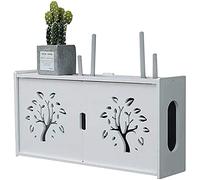 Wall Mounted White Router Shelf - Cable Management Organizer for DVD Players, Game Consoles & Remotes - Floating Storage Solution (D-48×12×28 cm)