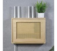 Wall Mounted WiFi Box Hider,Rattan Router Shelf,Wooden Router Shelter Box,Router Cabinet for Office and Home(White,L42*32cm/16.5 * 12.5in)