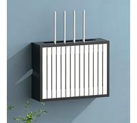 Wall Mounted WiFi Box Hider,Wooden Router Shelf,Basket for Hiding Router,Double-Deck Shelf,Router Hider Box Decorative Cabinet for Office and Home(Black/White,L36.5CM/14.4IN)