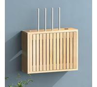 Wall Mounted WiFi Box Hider,Wooden Router Shelf,Basket for Hiding Router,Double-Deck Shelf,Router Hider Box Decorative Cabinet for Office and Home(Brown,L52.5CM/20.6IN)