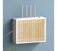 Wall Mounted WiFi Box Hider,Wooden Router Shelf,Basket for Hiding Router,Double-Deck Shelf,Router Hider Box Decorative Cabinet for Office and Home(White/Brown,L36.5CM/14.4IN)