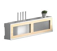 Wall Mounted WiFi Router Stand & Power Strip Hider - Pine Wood Set-top Box Rack Under Floating TV Shelf - Decorative Wood Door & White Frame (E-85.3x10x20cm)