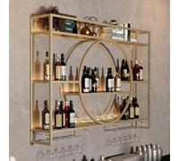 Wall Mounted Wine Glass Rack and Shelf，Wine Rack Bar Unit Floating Shelves Wall-Mounted Living Room Restaurant Background Decoration(Size:47.2x5.9x31.5in,Color:Gold)