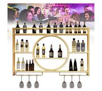 Wall Mounted Wine Rack, 3-Tier Metal Wine Bottle Shelf with Glass Holder,Bar Unit Floating Shelves, Hanging Glass Rack Iron Display Stand for Kitchen Dining Room, 100/120/140cm