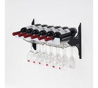 Wall-mounted Wine Rack Creative Kitchen Storage Shelf High Capacity for 6 Bottles & 6 Cups Stylish White & Black Design Perfect for Home Bar or Dining Room